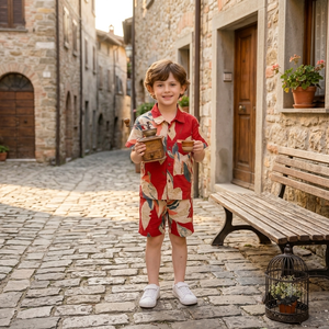 Ensemble 2 pièces chemise à col et short multicolore à motifs élégants pour garçons de 2 à 10 ans, en satin respirant, décontracté, pour l'été - Product Image 3