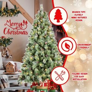 Albero di Natale da 1,5 m con 200 luci LED bianco caldo, 694 punte in PVC rigido, 51 coni di pino, design a rami incernierati, robusto supporto in metallo - Product Image 5