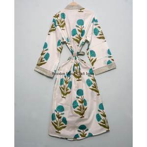 Robe kimono décontractée en coton pleine longueur avec décorations, écologique, lavable, style doux, ceinture à la taille, cadeau idéal pour les femmes - Product Image 5