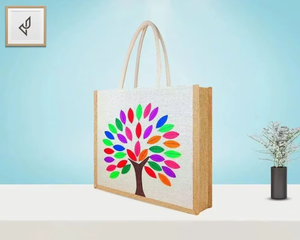 Eco Friendly Jute <b>Storage</b> <b>Bag</b> Colorful Tree Print Durable Reusable Multipurpose Organizer Tote <b>Large</b> Capacity Home Use India - Product Image 5