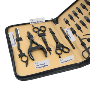 Kit d'outils pour extensions capillaires : Pince à micro-anneaux, Pince à sertir, Pince à boucles, Ciseaux miniatures, Ciseaux de barbier, Rasoir de démêlage, Pinces bec de canard - Product Image 3