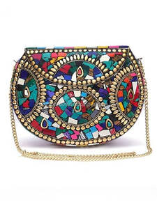 Bolso de Mano Clásico para Mujer, con Mosaico de Piedras de Colores Mezclados, Acabado Brillante, Forro de Terciopelo, Correa de Cadena, Forma Personalizable - Product Image 4