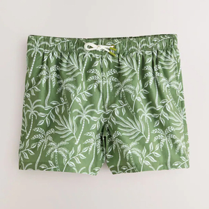 Men's Green Tropical Print Board Shorts With Drawstring Waist Casual Swimwear Quick Dry 100% Polyester Short Length - Product Image 1