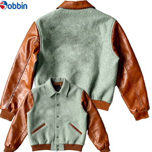 Chaqueta Bomber Varsity Personalizada para Hombre, Cuerpo de Gamuza, Mangas de Cuero, Cuello Camisero, Resistente al Viento, Abrigo Casual de Invierno, Forro Polar Grueso - Product Image 2