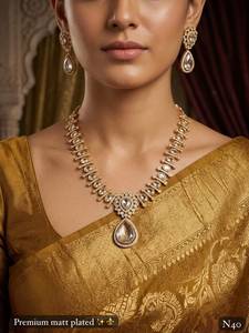 Fancy Collection High Quality Gold Plated Geometric Claw Setting Classic Wedding Imitation Pearl Latest Designed Women's <b>Set</b> - Product Image 2