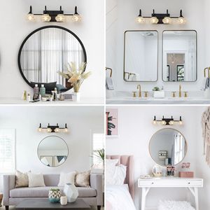 Lampada da parete per bagno a 4 luci in stile retrò da 23 pollici con finitura nera e paralumi in vetro cristallo POW! - Product Image 5