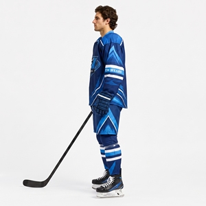 Uniforme de hockey sur glace bleu pour hommes, manches longues, gants, patins, polyester anti-humidité, vêtements d'équipe pour adultes, prix de gros avec OEM ODM - Product Image 3