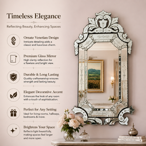 Miroir mural vénitien de style antique haut de gamme |   Miroir décoratif en verre baroque pour salon, chambre et intérieurs d'hôtels de luxe - Product Image 5
