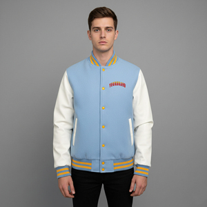 High Quality 100% Wool <b>Canvas</b> Varsity <b>Jacket</b> Men's Ribbed Hem Cuffs Zipper Front Logo Casual Outerwear Winter <b>Jacket</b> Waterproof - Product Image 1