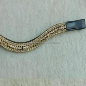 กำไลหนังแท้ประดับเพชรคริสตัลประกายสีทองห้าแถวสำหรับบังเหียน - Product Image 6