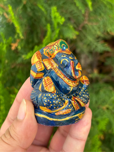 Hand Carved Hand Painted Lapis Lazuli Ganesha <b>Statue</b> | 2.25 Inch Mini Ganesh Idol | Hindu Home Temple Decor - Product Image 2