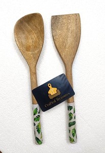 Juego de Servidores de Ensalada de Madera Natural Ecológica con Diseño de Granada, Utensilios de Cocina con Mango Largo - Product Image 3