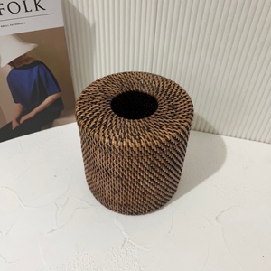 Rattan case cover for tissue box hand weave cylinder <b>storage</b> <b>boxes</b> natural napkin <b>paper</b> containers - Product Image 3