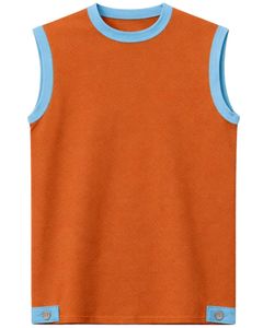 Custom Men Burnt Orange Sleeveless Tank Top And Shorts <b>Set</b> Casual Summer Cotton Outfit Sky Blue Trim Drawstring Two Piece <b>Set</b> - Product Image 1