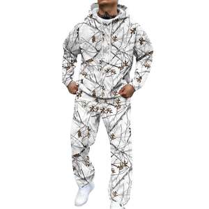 Men's Breathable 100% Cotton <b>Camo</b> Printed Hoodies Kangaroo Pockets Outdoor Casual Sports Lounge Fashion 2-Piece Sweat Set - Product Image 2