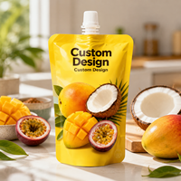 Pochettes à bec verseur personnalisées jaunes pour jus de fruits, emballage de remplissage à chaud pour purée de mangue, noix de coco et fruit de la passion, vente en gros