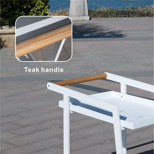 Carrito de Servicio de Aluminio de Doble Capa, Blanco, para Interiores/Exteriores, con Asa de Teca - Product Image 4