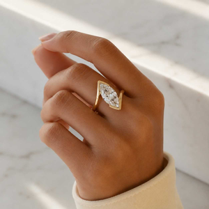Anillo de Moda Ajustable de Lujo Chapado en Oro de 14K para Mujer, Joyería de Compromiso y Boda, Diamante de Corte Marquesa Cultivado en Laboratorio, Certificado IGI - Product Image 5