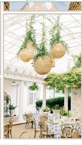 Elegant Minimalist Handcrafted <b>Rattan</b> Decorative Hanging <b>Lantern</b> Woven Ceiling Light Shade for Luxury Wedding Venue Decoration - Product Image 4