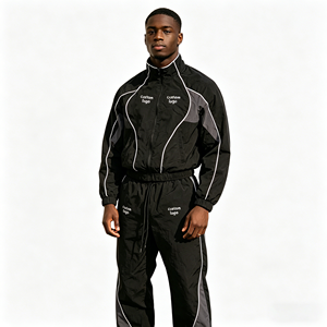 Chándal Deportivo Reflectante de Nailon con Logotipo Personalizado OEM, Traje Cortavientos para Hombre, Conjuntos de Nailon con Franjas Blancas, Cortavientos para Hombre - Product Image 1