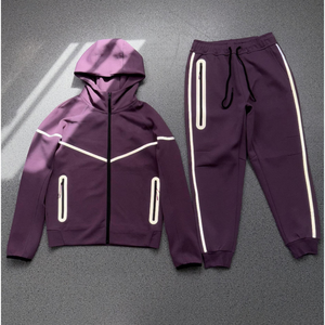 Conjunto de Sudadera con Capucha Reflectante para Hombre, con Cierre Frontal, Pantalones Deportivos de Forro Polar Técnico, Transpirable, para Otoño, Entrenamiento Deportivo - Product Image 5