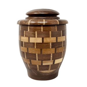 Round Wooden Urn <b>Ashes</b> Cremation <b>Keepsake</b> Urn American Style Basketweave Memorial Vase Funeral Supplies - Product Image 1