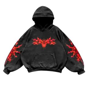 Sudadera con Capucha Negra de Corte Regular, Mangas con Efecto Desgastado, Bolsillo Frontal con Diseño de Impresión por Sublimación, 100% Algodón Felpa Transpirable para Hombre - Product Image 3