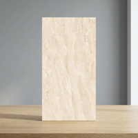 Carreaux de porcelaine émaillée polie Travertino Ivory 600x1200mm 8mm, aspect marbre, pour sol et mur, 60x120cm, 24x48 pouces