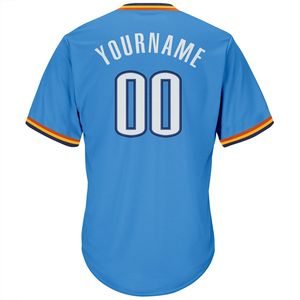 Maillot de baseball personnalisé bleu clair à col en V pour homme, manches courtes, en polyester anti-humidité, avec impression du nom de l'équipe et logo frontal - Product Image 6