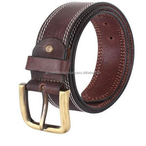 Double Stitching Durable Leather Casual <b>Belt</b> With Adjustable Brass Buckle in <b>Dark</b> <b>Brown</b> Luxury Leather - Product Image 2
