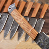 Couteaux de cuisine et de barbecue professionnels en acier Damas à lame pleine, faits à la main, manche en bois, ambidextres, finition brossée, tranchants comme des rasoirs