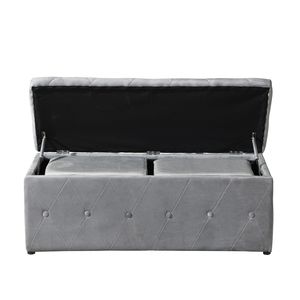 1 Otomana Rectangular de Almacenamiento de Terciopelo Corto Gris Claro con 2 Otomanas Adicionales - Product Image 5