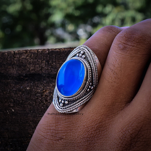 แหวนเงินแท้ 925 ประดับพลอยบลูแคลเซโดนี แหวนพลอยทำมือ แหวนแคลเซโดนีสำหรับเธอ - Product Image 4