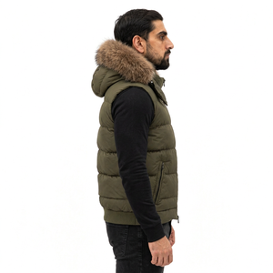 Men's Olive Green Hooded Puffer <b>Fur</b> <b>Trim</b> Zipper Closure Windproof Breathable Casual Winter Jacket Cotton Filled Streetwear - Product Image 3