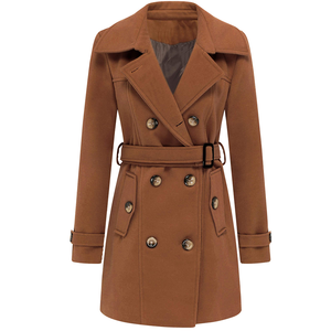 Manteau long élégant en coton et laine, veste d'hiver, coupe ajustée, trench-coat tendance, vêtements décontractés pour femmes - Product Image 1