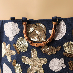 Sac fourre-tout en coton perlé fait main et orné de broderies, sacs de plage tissés à la main par Whimsy Art Craft - Product Image 2