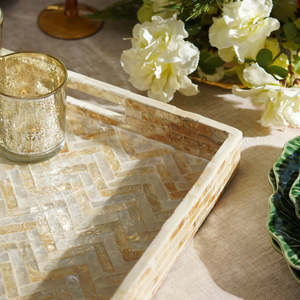 Bandeja Rectangular con Incrustaciones de Madreperla y Cubiertos Dorados para Decoración de Fiestas, Platos y Vajilla de Diseño Moderno - Product Image 5