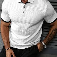 Polo jacquard texturé pour homme – Polo blanc en maille 3D coupe ajustée avec bordure contrastante – Haut élégant et décontracté de luxe moderne - Product Image 2