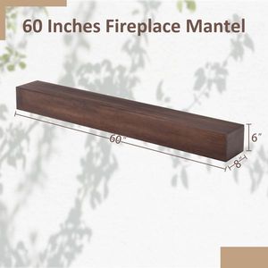 Solid Pine 60\" Fireplace Mantel Wall Mounted Floating Brown Display Shelf - Product Image 2