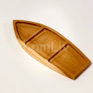 Bandeja de Servir Personalizada, Ecológica, de Madera de Teca Natural, en Forma de Barco, Segura para Alimentos, Sin Pintura ni Barniz, Halal - Product Image 1