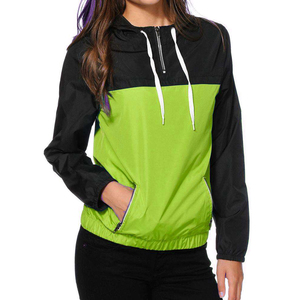 Women Color Block Hooded Bomber Jacket Full Zip Long Sleeve Windproof Polyester Material Contrast Design Autumn Wear - Product Image 6