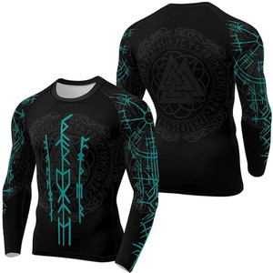 Camiseta Deportiva Unisex Negra de Manga Larga con Estampado de Lobo Vikingo, Ajustada, Transpirable, de Secado Rápido, Ligera, para Deportes de Combate MMA - Product Image 3