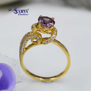 Alexandrite 925 Sterling Silver Gold Plated Halo <b>Ring</b> with <b>Cubic</b> <b>Zirconia</b> Accents Elegant Women Engagement <b>Wedding</b> Jewelry Gift - Product Image 2