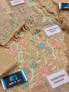 2023 High Quality <b>Beige</b> Chiffon Silk Salwar Kameez Viscose Hand Work and Embroidery Pakistani/Indian Style Hot Selling <b>Dress</b> - Product Image 3
