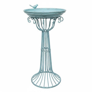 Antique Sky Blue Metal <b>Bird</b> Bath Outdoor Garden Weather Resistant Round Basin Wire Cage Pillar Pedestal <b>Stand</b> Yard Decor - Product Image 1