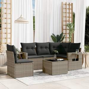 Conjunto de Sofá de Jardín de Ratán PE Gris con Acero con Recubrimiento en Polvo y Vidrio Templado, Muebles de Exterior Premium - Product Image 1