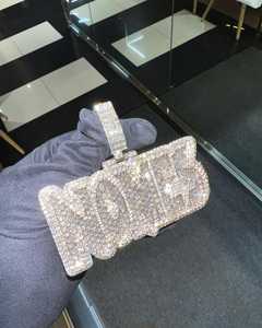 Colgante Personalizado de Moissanita con Corte Brillante Redondo, Engaste de Garra, Plata de Ley 925, Chapado en Oro de 18K, Estilo Hip Hop, Unisex - Product Image 6