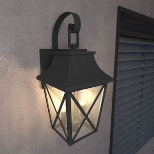 <b>Large</b> Modern 2-Light Outdoor Wall <b>Lantern</b> Black Industrial Style Porch Light Fixture with Glass Modern Outdoor Wall Sconce - Product Image 4