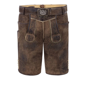 Lederhosen กางเกงขาสั้นบาวาเรียนผู้ชายกางเกงเอวสูงแบบดั้งเดิมลายนูนสีน้ำตาล - Product Image 1