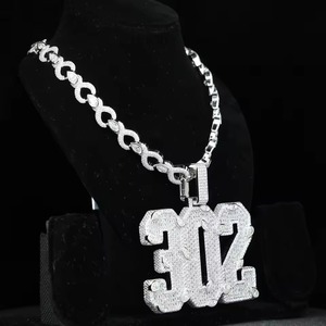 Iced Out Lucky Number Name Letter Pendant Men's Hip Hop <b>Gold</b> Plated 925 Silver Moissanite Chain Necklace Pass Diamond <b>Tester</b> - Product Image 2